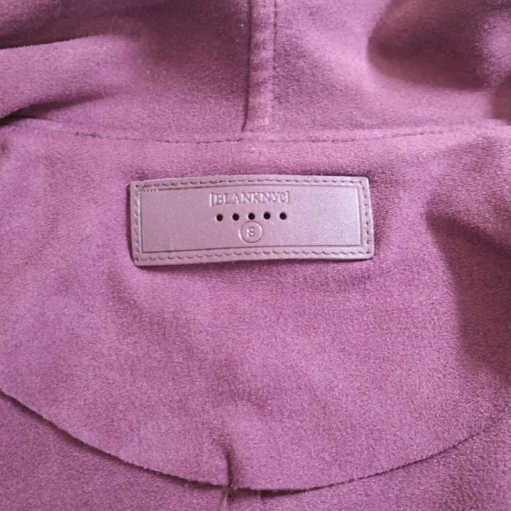 BlankNYC Size S Draped Front Moto Jacket Faux Suede Cabernet - Picture 11 of 12